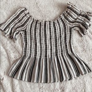 stretchy off the shoulder striped top!